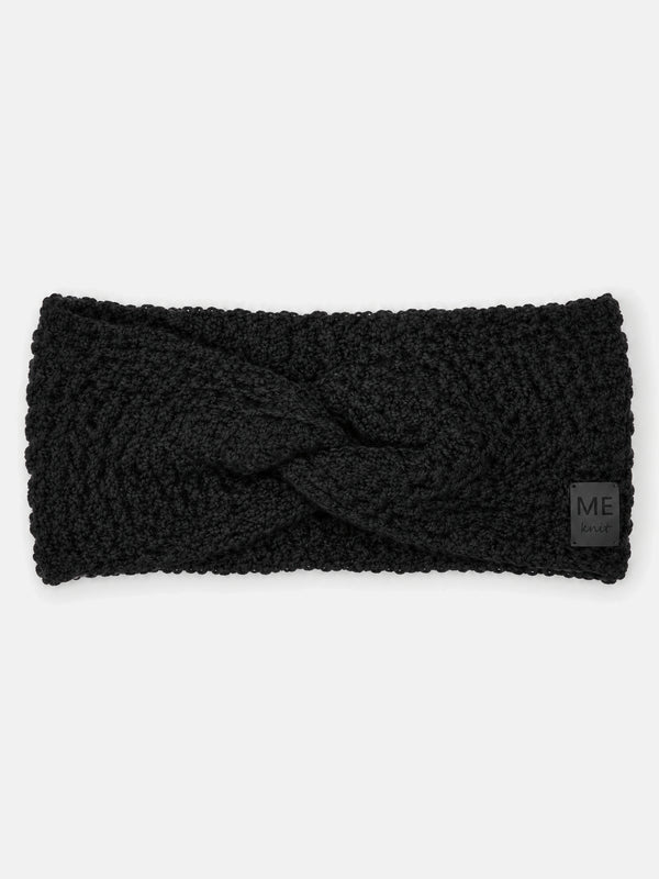 Tuck Headband, black – lacy-patterned merino wool headband