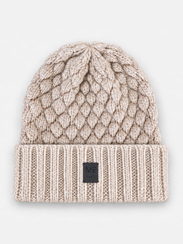 Mummu Beanie, beige – bubble-knit merino wool beanie