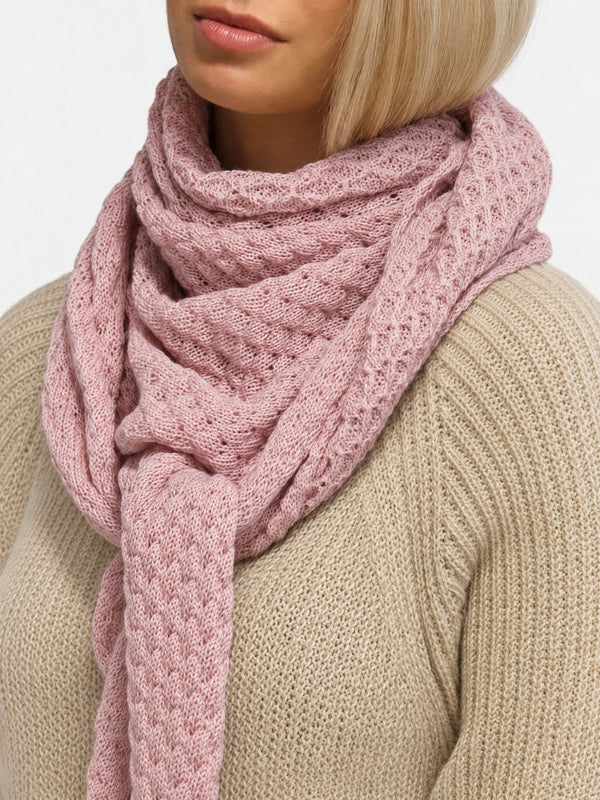 Tuck Shawl, dusty pink – lacy-patterned merino wool shawl