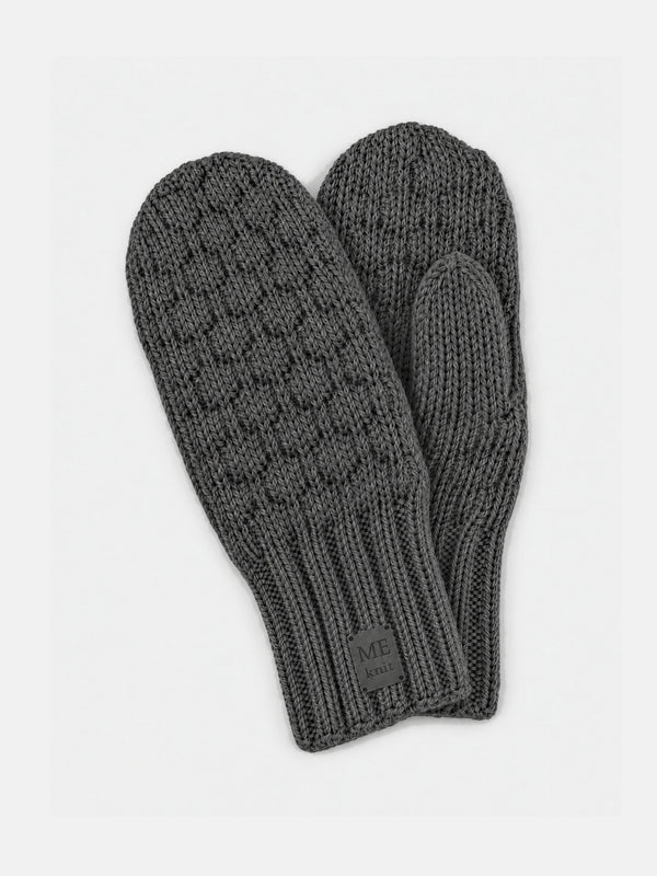 Amanda Mittens, dark grey – warm bubble-knit merino wool mittens
