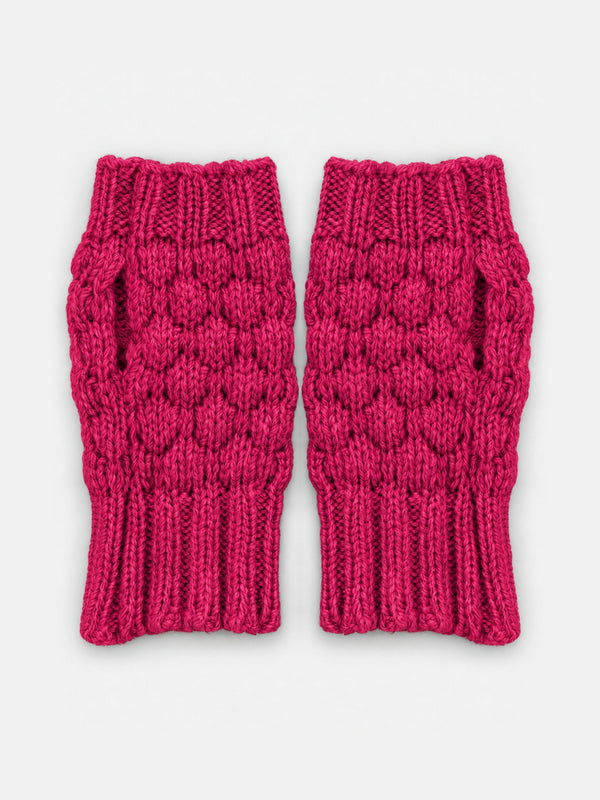 Mummu Wrist Warmers, fuchsia – bubble-knit merino wool wrist warmers