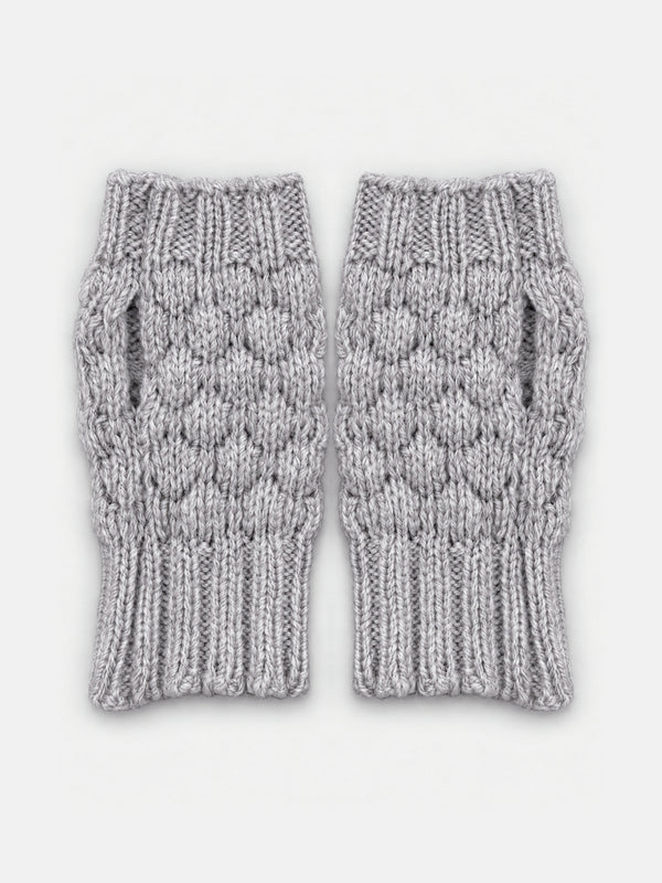 Mummu Wrist Warmers, light grey – bubble-knit merino wool wrist warmers