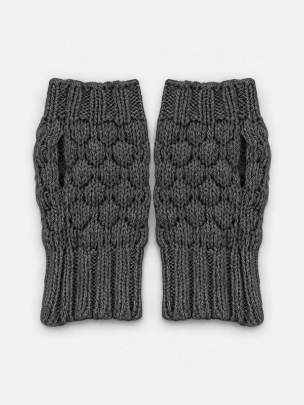 Mummu Wrist Warmers, dark grey – bubble-knit merino wool wrist warmers