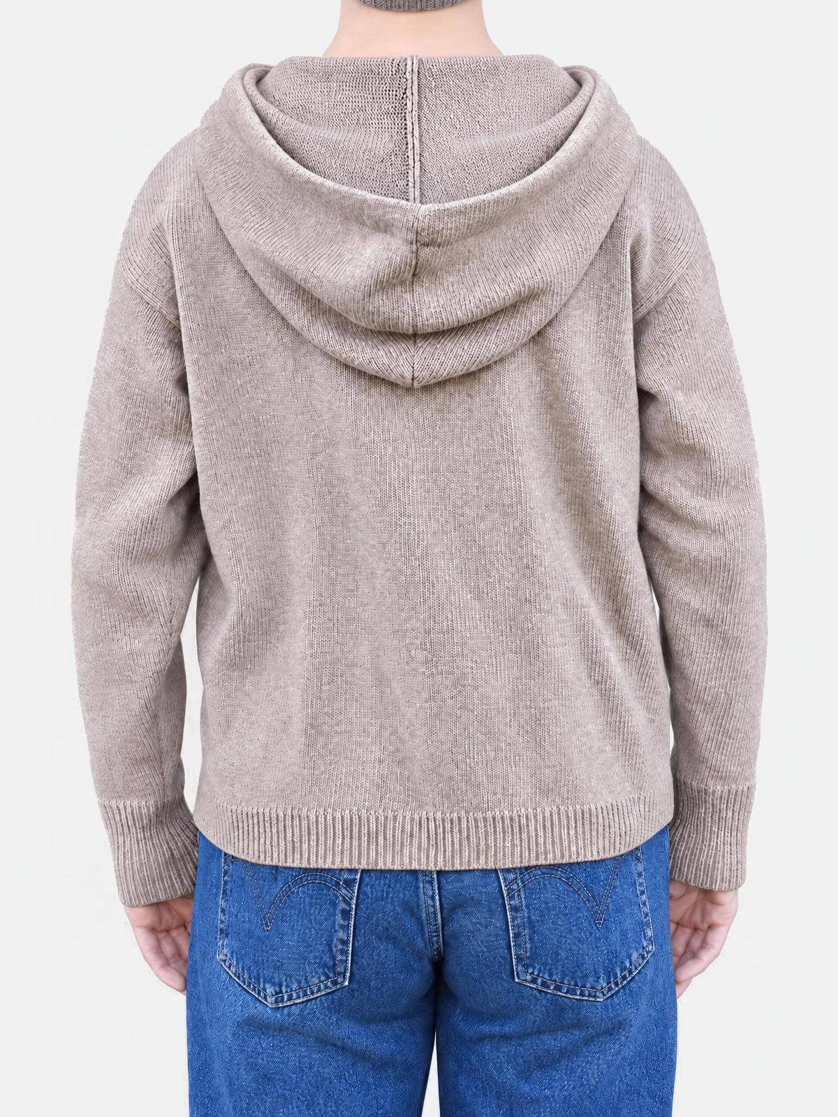 Merino Hoodie, beige – hooded merino wool hoodie, back view