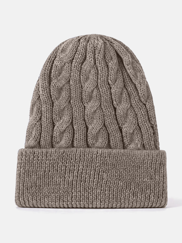 Palmik Beanie, light brown – cable-knit merino wool beanie