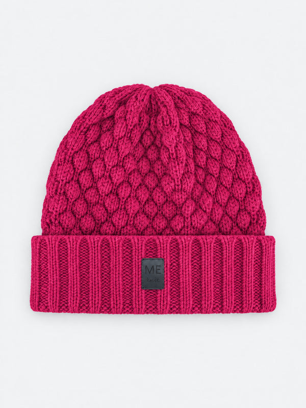 Mummu Beanie, fuchsia – bubble-knit merino wool beanie
