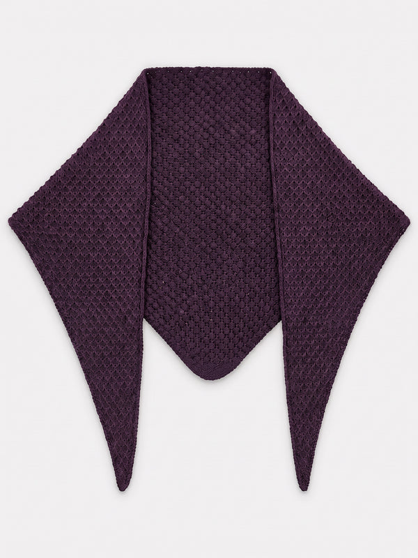 Tuck Shawl, dark purple – lacy-patterned merino wool shawl